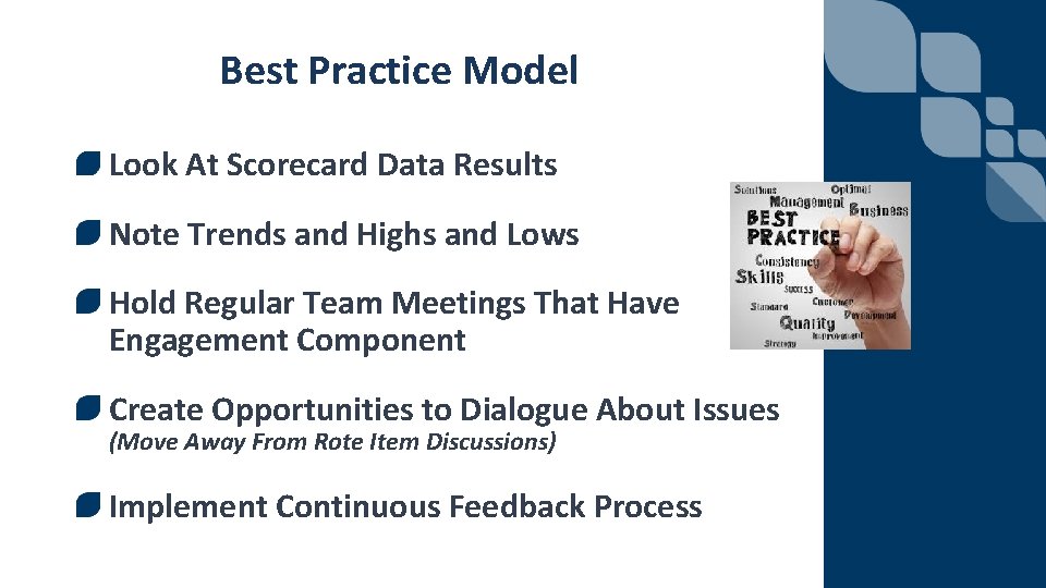 Best Practice Model Look At Scorecard Data Results Note Trends and Highs and Lows