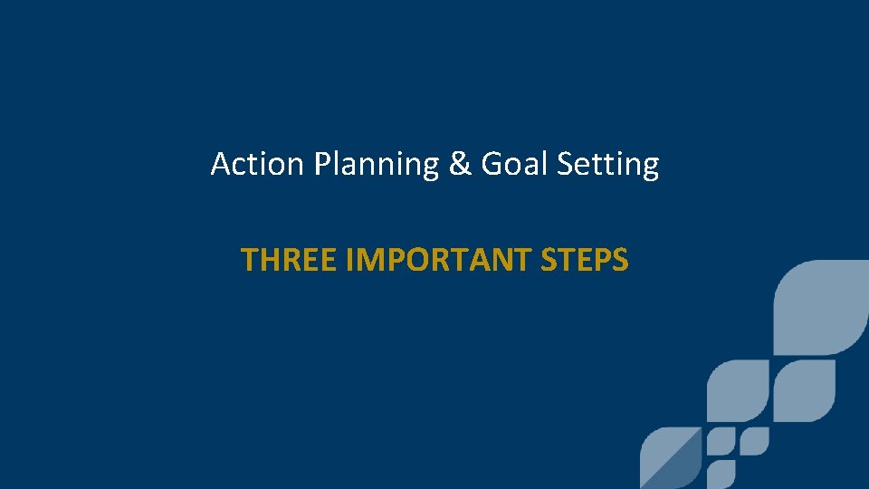 Action Planning & Goal Setting THREE IMPORTANT STEPS 