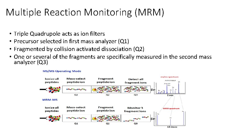 Multiple Reaction Monitoring (MRM) • • Triple Quadrupole acts as ion filters Precursor selected