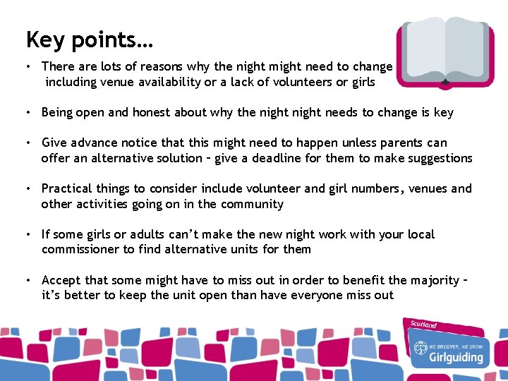Key points… • There are lots of reasons why the night might need to