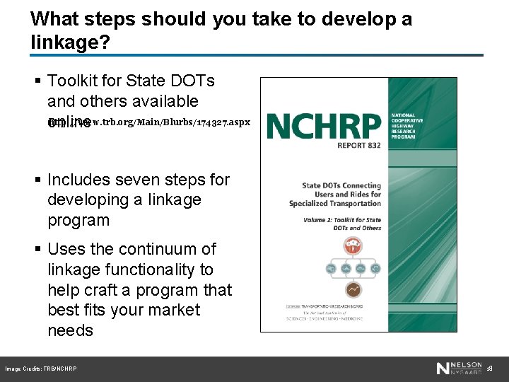 What steps should you take to develop a linkage? § Toolkit for State DOTs