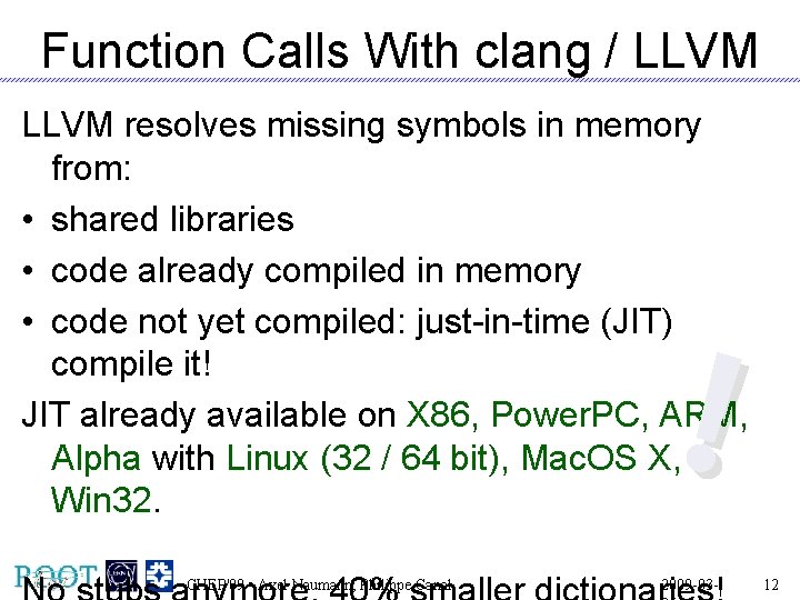 Function Calls With clang / LLVM resolves missing symbols in memory from: • shared