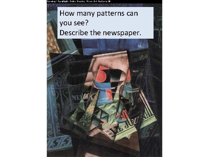 How many patterns can you see? Describe the newspaper. 
