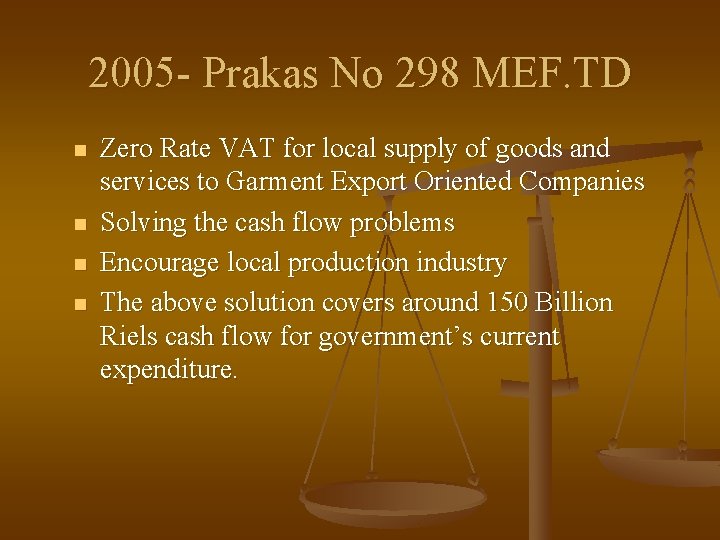 2005 - Prakas No 298 MEF. TD n n Zero Rate VAT for local