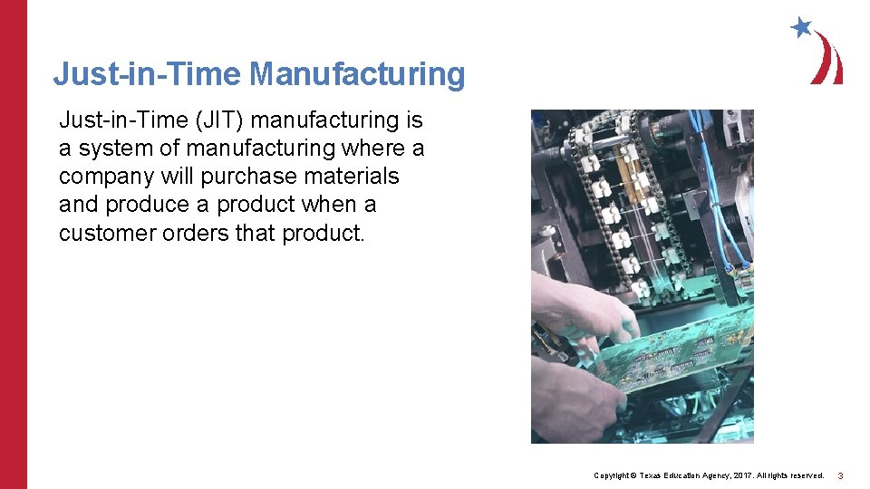 Just-in-Time Manufacturing Just-in-Time (JIT) manufacturing is a system of manufacturing where a company will