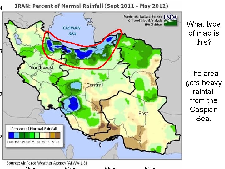 What type of map is this? The area gets heavy rainfall from the Caspian