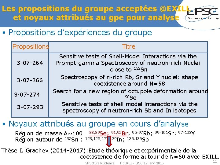 Les propositions du groupe acceptées @EXILL et noyaux attribués au gpe pour analyse §