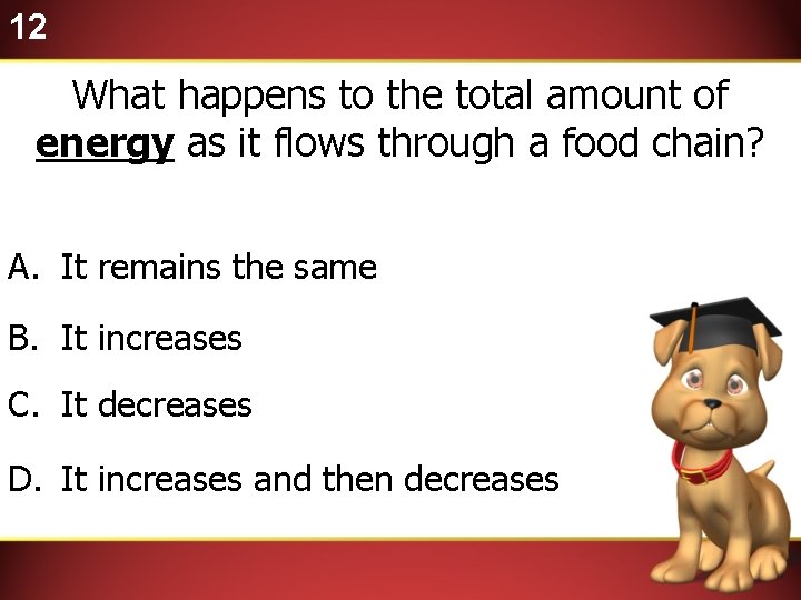 12 What happens to the total amount of energy as it flows through a