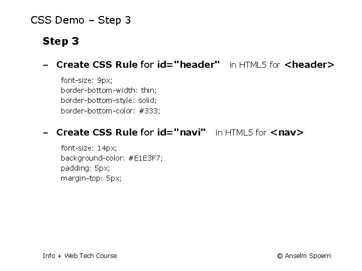 CSS Demo – Step 3 ‒ Create CSS Rule for id="header" in HTML 5