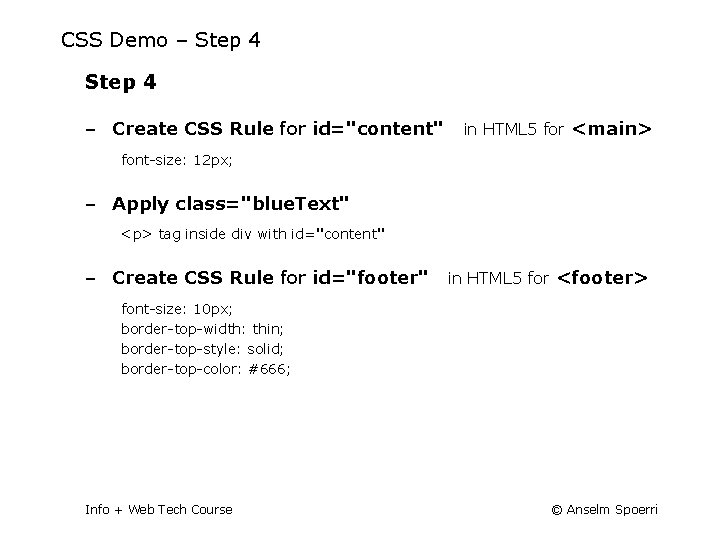 CSS Demo – Step 4 ‒ Create CSS Rule for id="content" in HTML 5