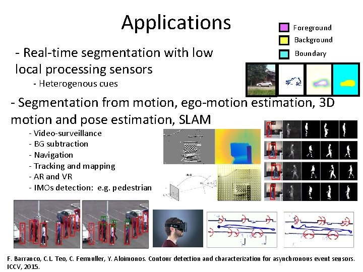 Applications - Real-time segmentation with low local processing sensors Foreground Background Boundary - Heterogenous