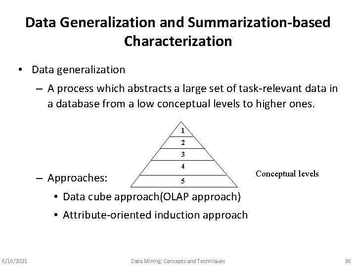 Data Generalization and Summarization-based Characterization • Data generalization – A process which abstracts a