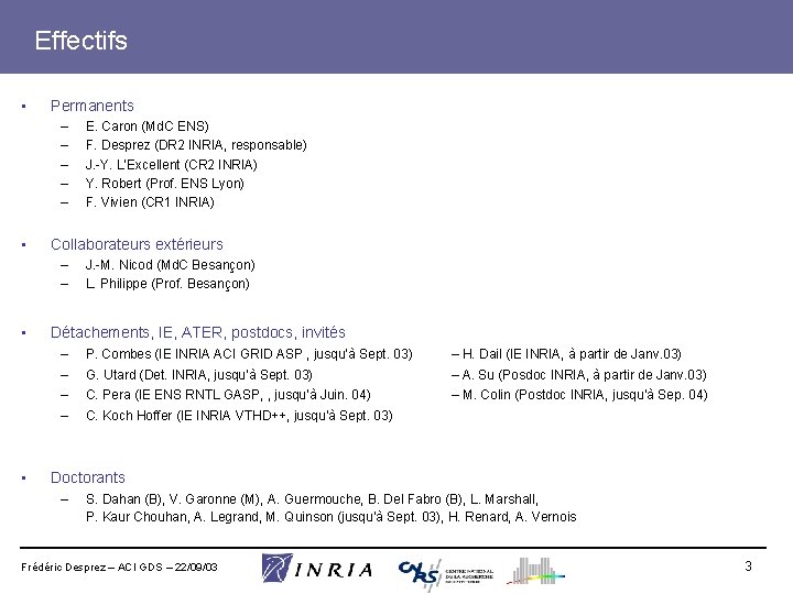 Effectifs • Permanents – – – • Collaborateurs extérieurs – – • J. -M.