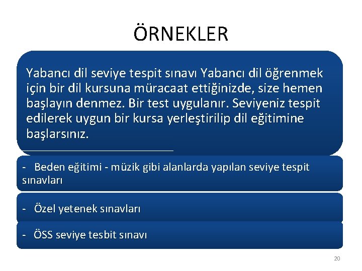 ÖRNEKLER Yabancı dil seviye tespit sınavı Yabancı dil öğrenmek için bir dil kursuna müracaat