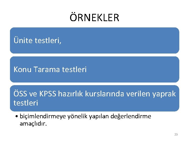 ÖRNEKLER Ünite testleri, Konu Tarama testleri ÖSS ve KPSS hazırlık kurslarında verilen yaprak testleri