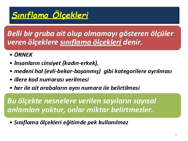 Sınıflama Ölçekleri Belli bir gruba ait olup olmamayı gösteren ölçüler veren ölçeklere sınıflama ölçekleri