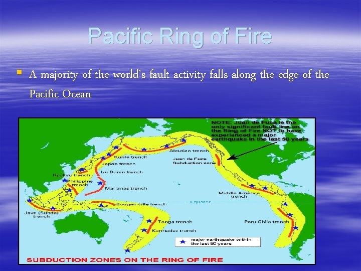 Pacific Ring of Fire § A majority of the world’s fault activity falls along