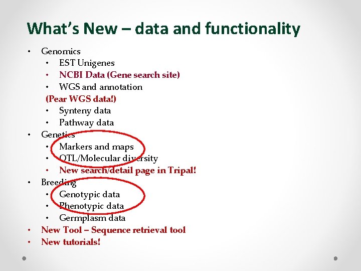 What’s New – data and functionality • • • Genomics • EST Unigenes •