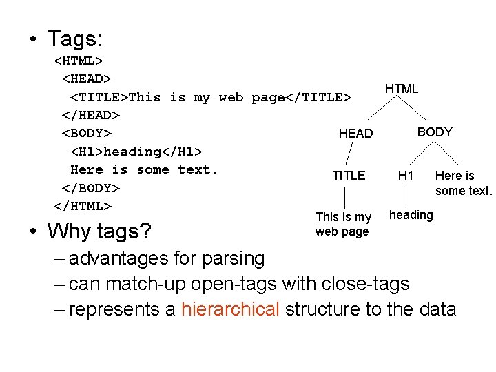  • Tags: <HTML> <HEAD> HTML <TITLE>This is my web page</TITLE> </HEAD> BODY <BODY>