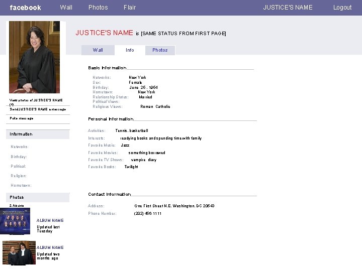 facebook Wall Photos Flair JUSTICE'S NAME is [SAME STATUS FROM FIRST PAGE] Wall Info