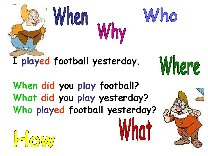 I played football yesterday. When did you play football? What did you play yesterday? I played football yesterday. When did you play football? What did you play yesterday?