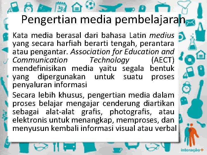 Pengertian media pembelajaran Kata media berasal dari bahasa Latin medius yang secara harfiah berarti