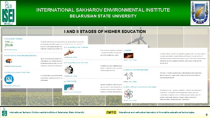 INTERNATIONAL SAKHAROV ENVIRONMENTAL INSTITUTE BELARUSIAN STATE UNIVERSITY I AND II STAGES OF HIGHER EDUCATION