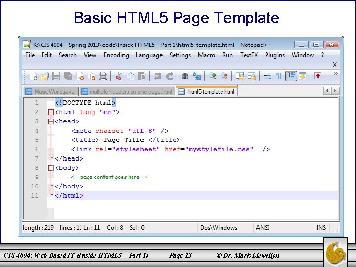 Basic HTML 5 Page Template CIS 4004: Web Based IT (Inside HTML 5 –