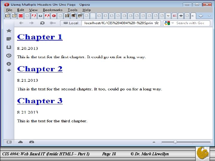 CIS 4004: Web Based IT (Inside HTML 5 – Part 1) Page 18 ©