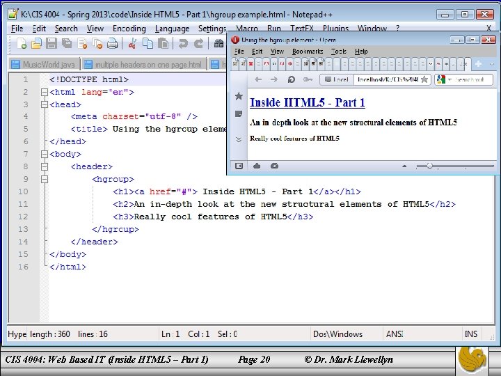 CIS 4004: Web Based IT (Inside HTML 5 – Part 1) Page 20 ©