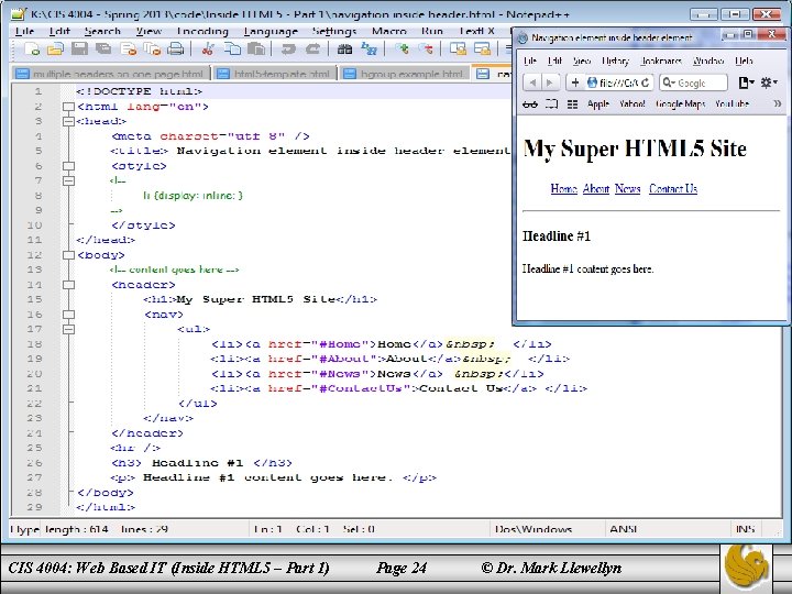 CIS 4004: Web Based IT (Inside HTML 5 – Part 1) Page 24 ©