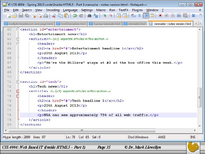 CIS 4004: Web Based IT (Inside HTML 5 – Part 1) Page 35 ©