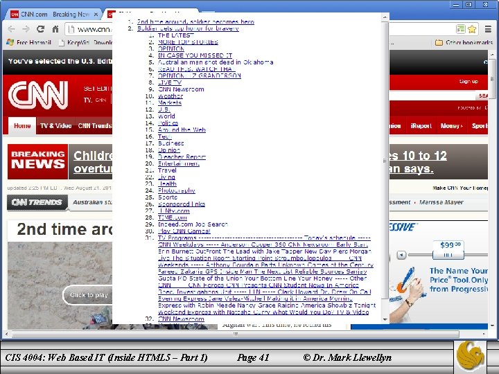 CIS 4004: Web Based IT (Inside HTML 5 – Part 1) Page 41 ©