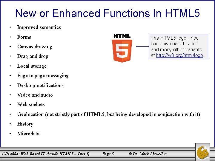 New or Enhanced Functions In HTML 5 • Improved semantics • Forms • Canvas