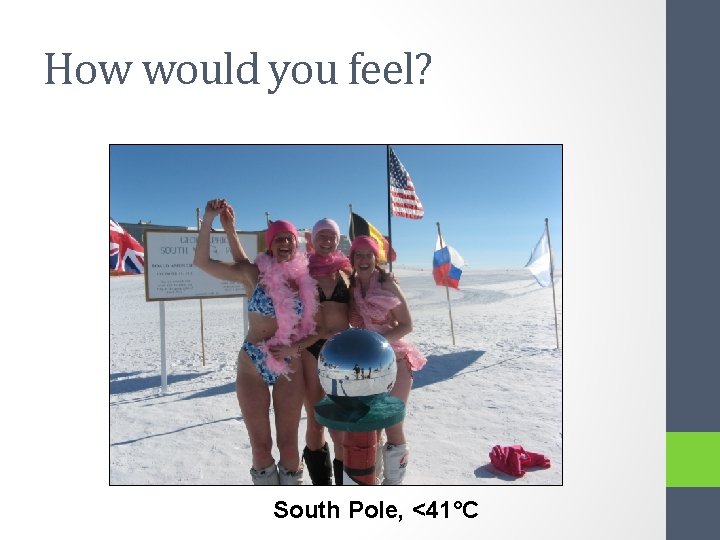 How would you feel? South Pole, <41°C 