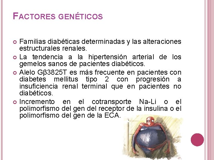FACTORES GENÉTICOS Familias diabéticas determinadas y las alteraciones estructurales renales. La tendencia a la