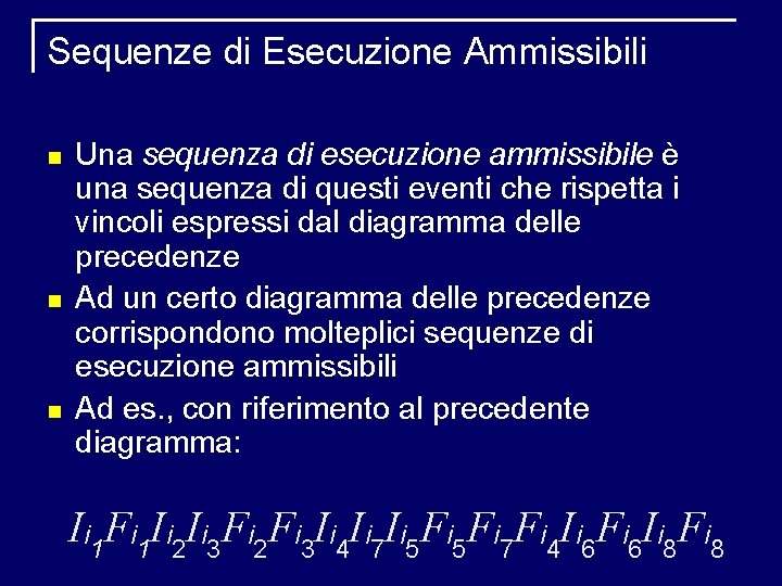 Sequenze di Esecuzione Ammissibili Una sequenza di esecuzione ammissibile è una sequenza di questi