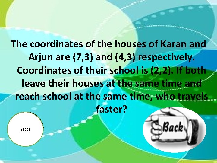 The coordinates of the houses of Karan and Arjun are (7, 3) and (4,