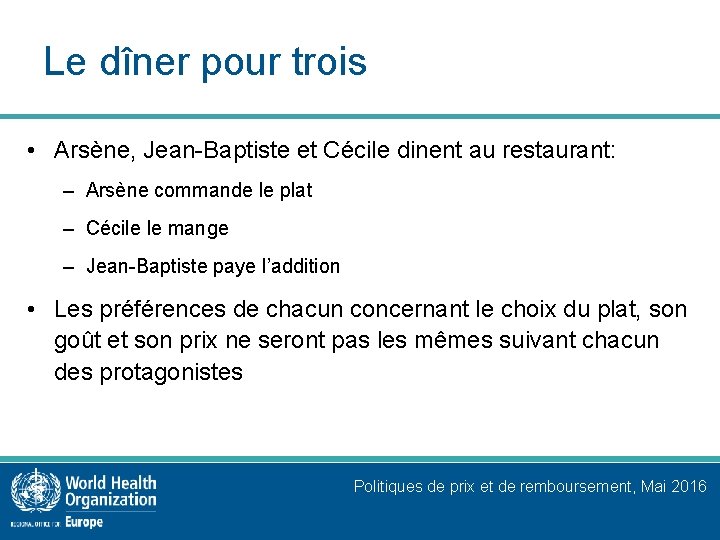 Le dîner pour trois • Arsène, Jean-Baptiste et Cécile dinent au restaurant: – Arsène