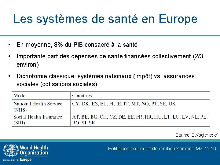 Les systèmes de santé en Europe • En moyenne, 8% du PIB consacré à