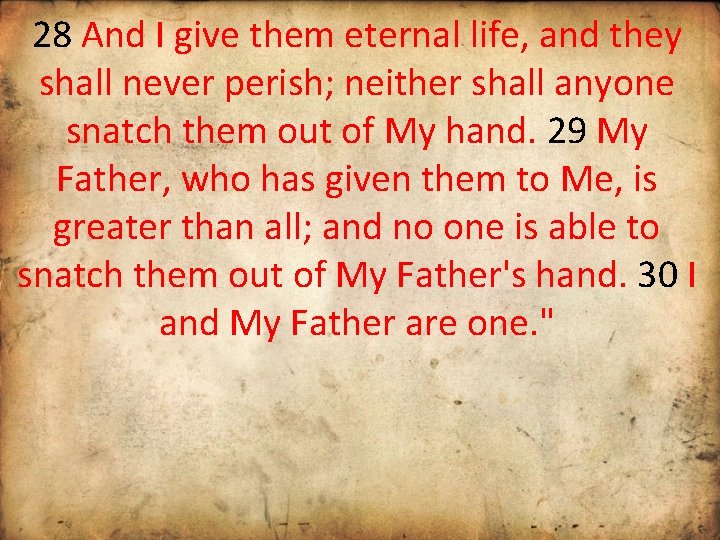 28 And I give them eternal life, and they shall never perish; neither shall