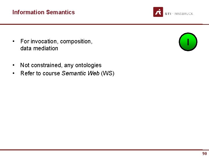 Information Semantics • For invocation, composition, data mediation I • Not constrained, any ontologies