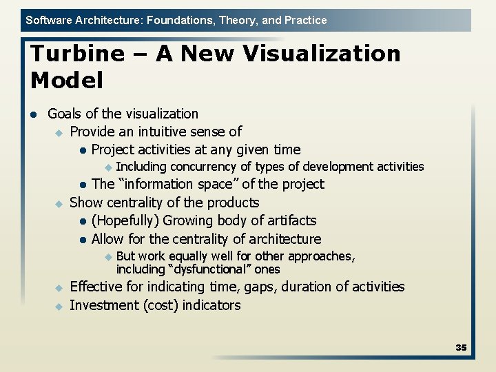 Software Architecture: Foundations, Theory, and Practice Turbine – A New Visualization Model l Goals