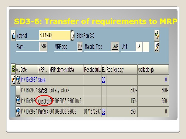 SD 3 -6: Transfer of requirements to MRP 