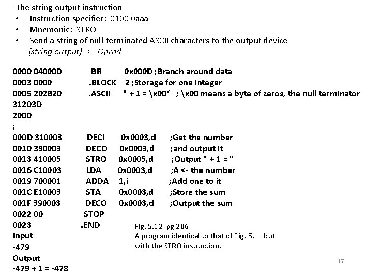 The string output instruction • Instruction specifier: 0100 0 aaa • Mnemonic: STRO •