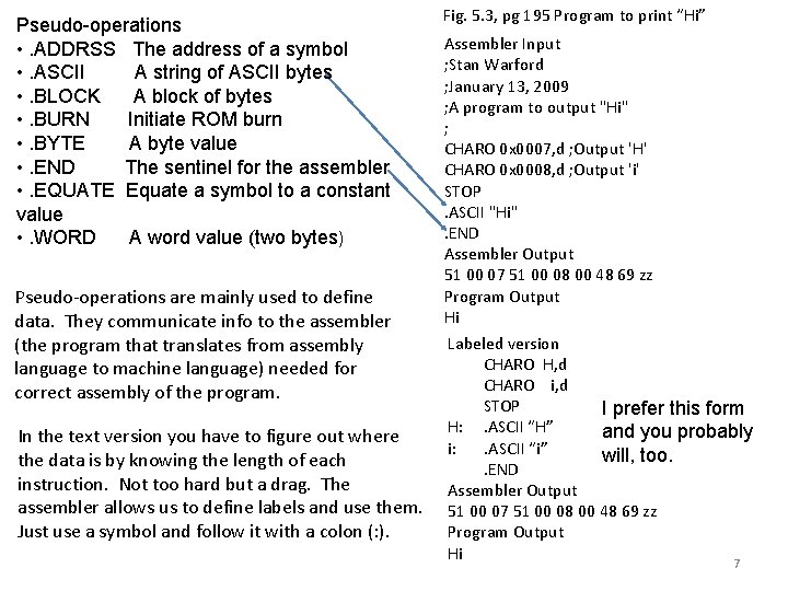 Pseudo-operations • . ADDRSS The address of a symbol • . ASCII A string