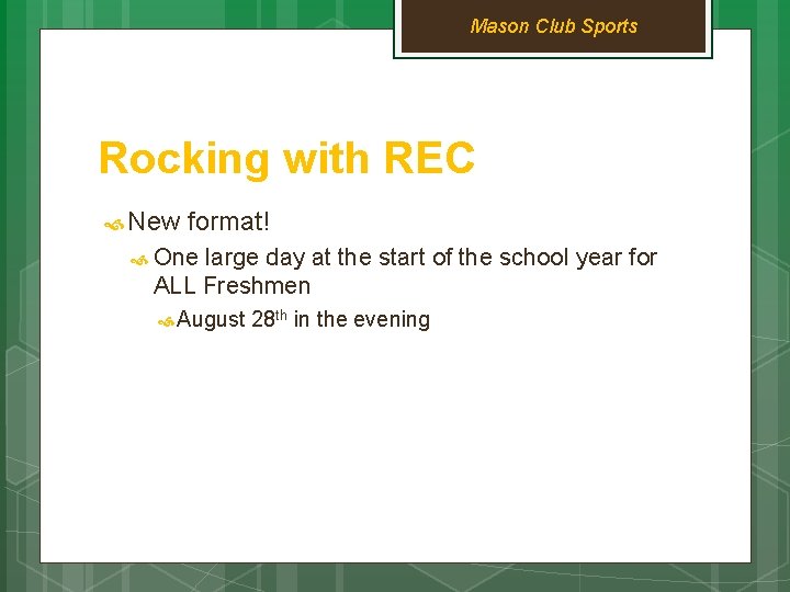 Mason Club Sports Rocking with REC New format! One large day at the start