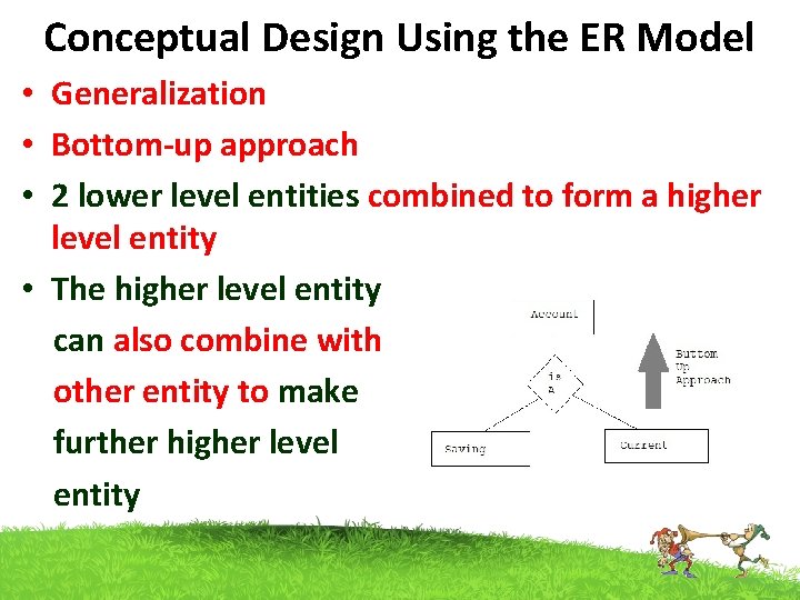 Conceptual Design Using the ER Model • Generalization • Bottom-up approach • 2 lower