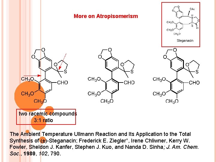 More on Atropisomerism Steganacin two racemic compounds 3: 1 ratio The Ambient Temperature Ullmann