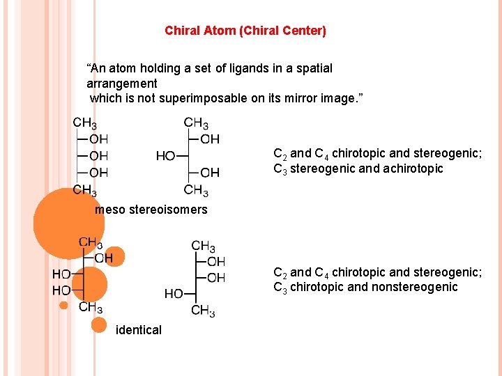 Chiral Atom (Chiral Center) “An atom holding a set of ligands in a spatial